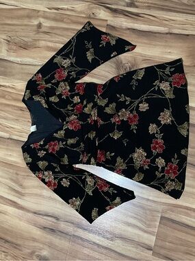Cocomo Metallic Gold Red Floral Tunic Top - Size Large Whimsigoth Fairy Goth Y2K